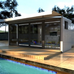 Push-out modular house + Wood finish to interior walls